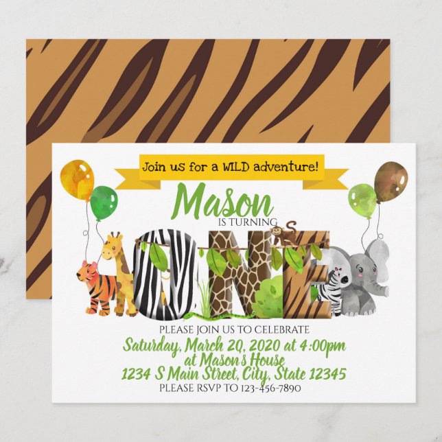 Safari first birthday invitation (Front/Back)