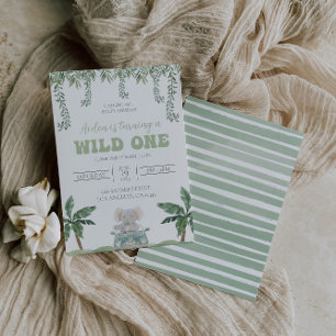 Safari First Birthday Invitation Soft Green