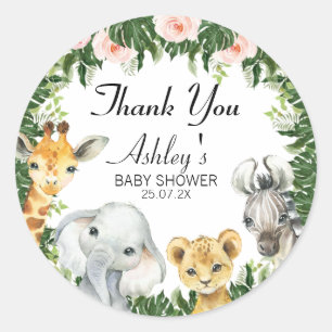 Safari Floral Foliage Baby Shower Favour Sticker