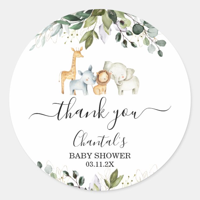 Safari Foliage Baby Shower Favour Sticker (Front)