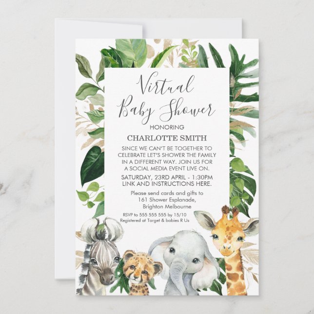 Safari Foliage Virtual Baby Shower Invitation (Front)