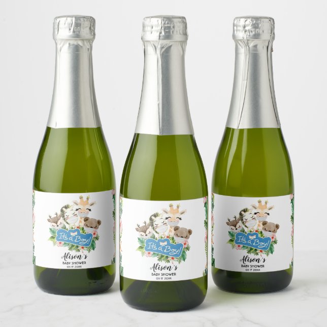 Safari Friends | Baby Shower Mini Sparkling Wine L Label (Bottles)