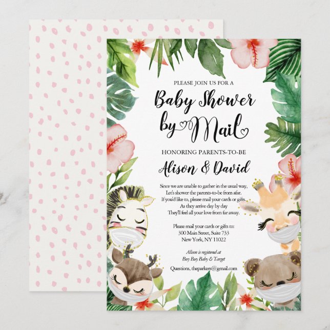Safari Friends Gender Neutral Baby Shower By Mail Invitation (Front/Back)