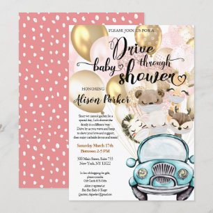 Safari Friends Gender Neutral Drive By Baby Shower Invitation
