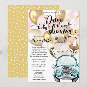 Safari Friends Gender Neutral Drive By Baby Shower Invitation