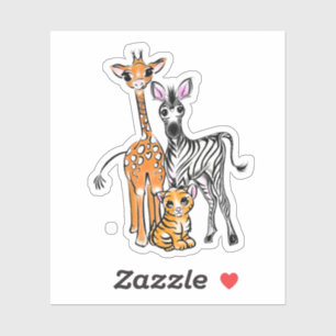 Safari friends, giraffe, zebra, tiger, blue polka