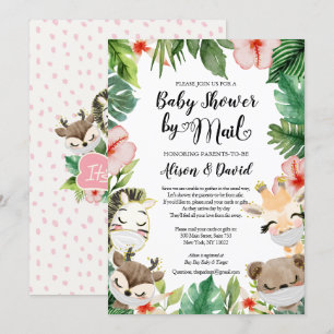 Safari Friends   GIRL Baby Shower By Mail Invitation