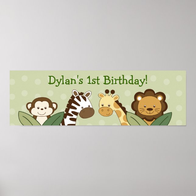 Safari Friends Jungle Animal Birthday Banner Sign (Front)