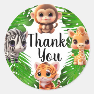 Safari friends tiger giraffe zebra monkey elephant classic round sticker