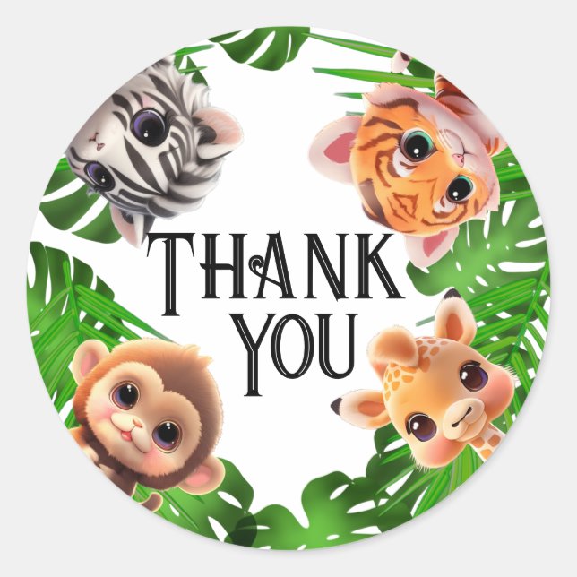 Safari friends tiger giraffe zebra monkey elephant classic round sticker (Front)