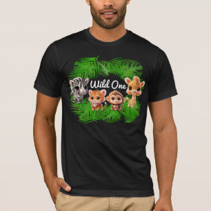 Safari friends tiger giraffe zebra monkey elephant T-Shirt