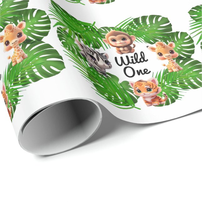 Safari friends tiger giraffe zebra monkey elephant wrapping paper (Roll Corner)