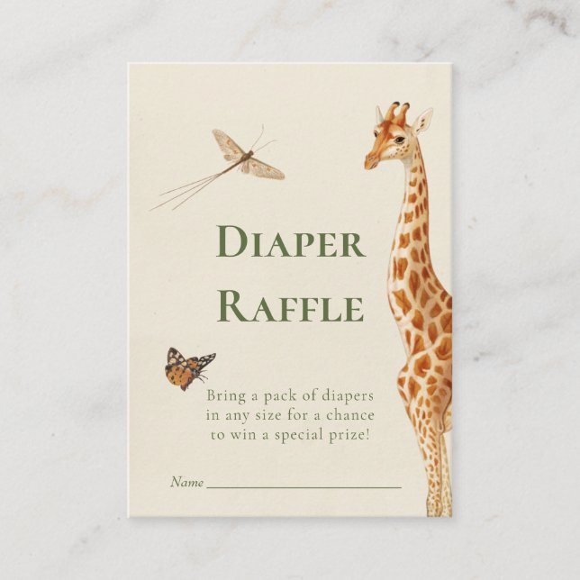 Safari Gender Neutral Diaper Raffle Baby Shower Enclosure Card (Front)