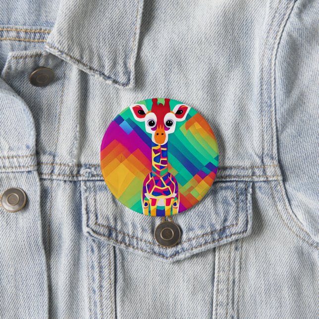 Safari Geometrical Colourful Baby Giraffe 7.5 Cm Round Badge (In Situ)