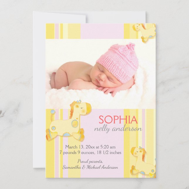 Safari Giraffe Baby Photo Birth Announcement (Front)