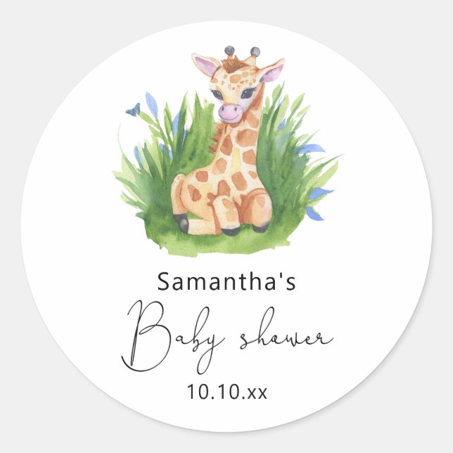 Safari Giraffe baby shower Classic Round Sticker (Front)