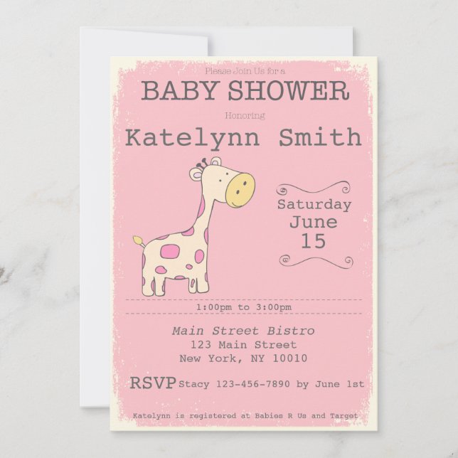 Safari Giraffe Baby Shower Invitation (Front)