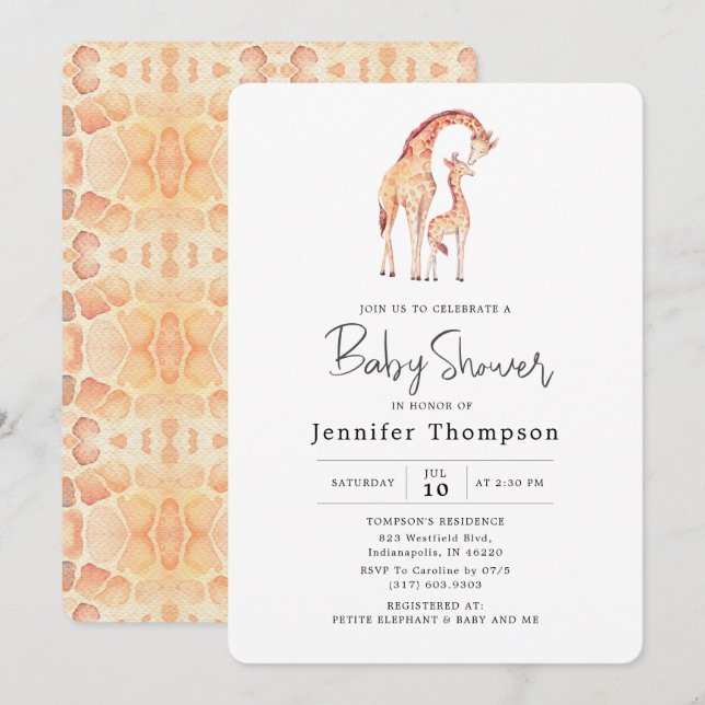 Safari Giraffe Baby Shower Invitation (Front/Back)