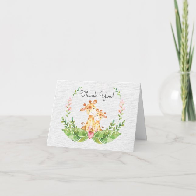 Safari Giraffe Baby Shower Thank You Note Card (Front)