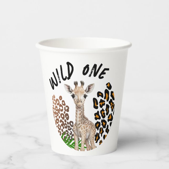 Safari Giraffe Birthday Wild One 1st Birthday Paper Cups (Front)