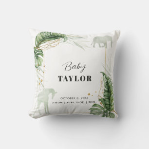 Safari Giraffe Elephant Botanical Baby Birth Stats Cushion