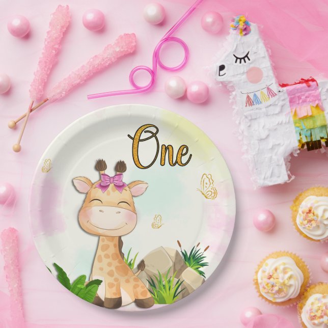 Safari Giraffe First Birthday Paper Plates (Party)