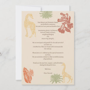Safari Giraffe & Floral Baby Birth Announcements