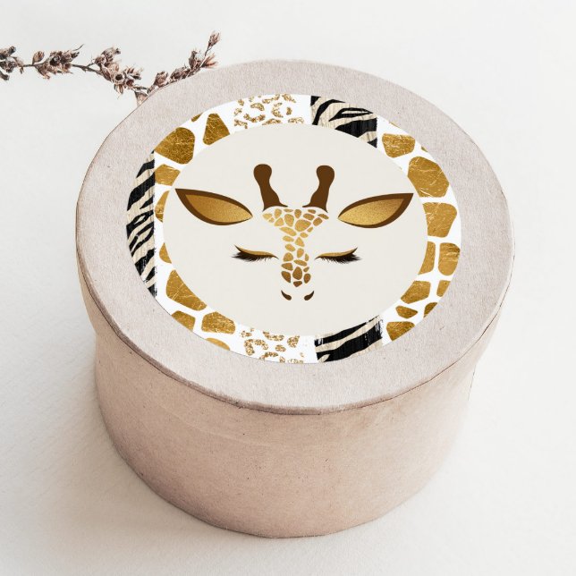 Safari giraffe gold modern Wild one birthday Classic Round Sticker (Creator Uploaded)