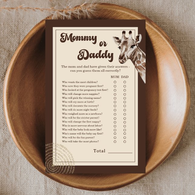 Safari Giraffe Mummy or Daddy Baby Shower Game (Creator Uploaded)
