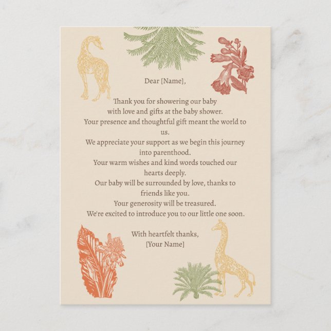 Safari Giraffe & Palm Leaves Baby Shower  Postcard (Front)