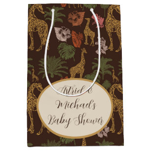 Safari Giraffe & Palm Leaves Vintage Baby Shower Medium Gift Bag