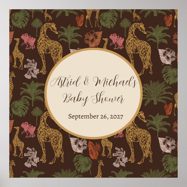 Safari Giraffe & Palm Leaves Vintage Baby Shower Poster (Front)