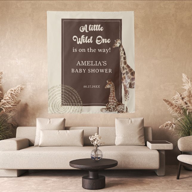 Safari Giraffe Wild Adventure Baby Shower Backdrop Tapestry (Creator Uploaded)