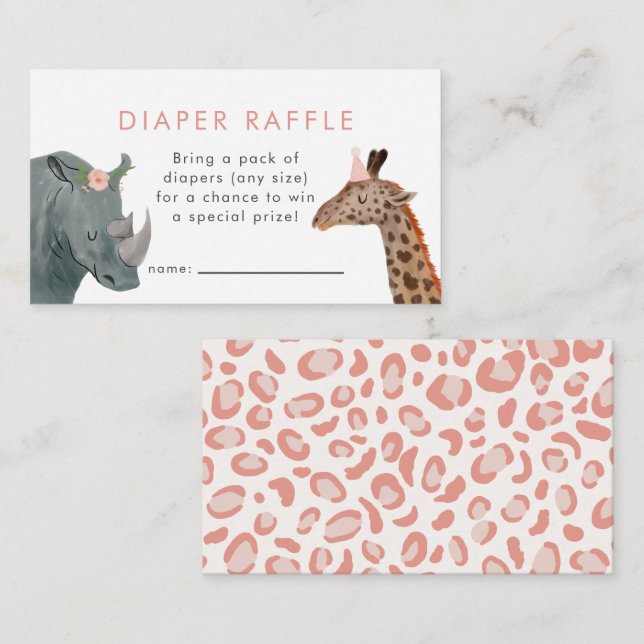 Safari Girl Baby Shower Diaper Raffle Ticket Enclosure Card (Front/Back)