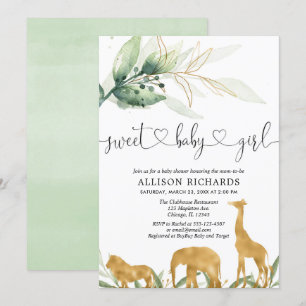 Safari girl baby shower invitation sweet baby girl