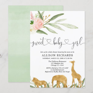 Safari girl baby shower invitation sweet baby girl