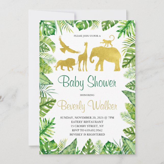 Safari Gold Animals Baby Shower Invitation (Front)