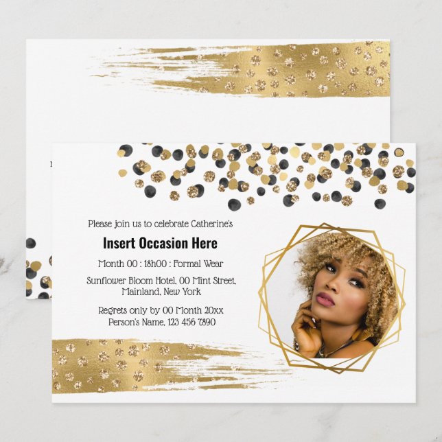 Safari gold black bridal party glitter confetti invitation (Front/Back)