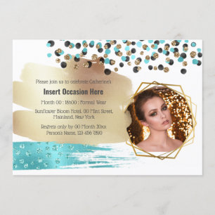 Safari gold blue cheetah spots confetti glitter invitation