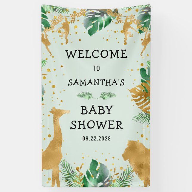 Safari Green Gold Neutral Baby Shower Welcome Banner (Vertical)