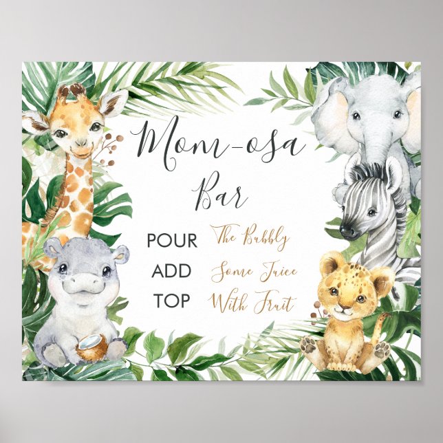Safari Greenery Baby Shower Mom-osa Bar Sign (Front)