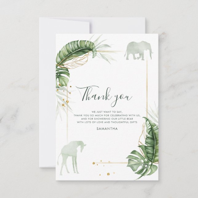 Safari Greenery Baby Shower Thank You Card (Front)