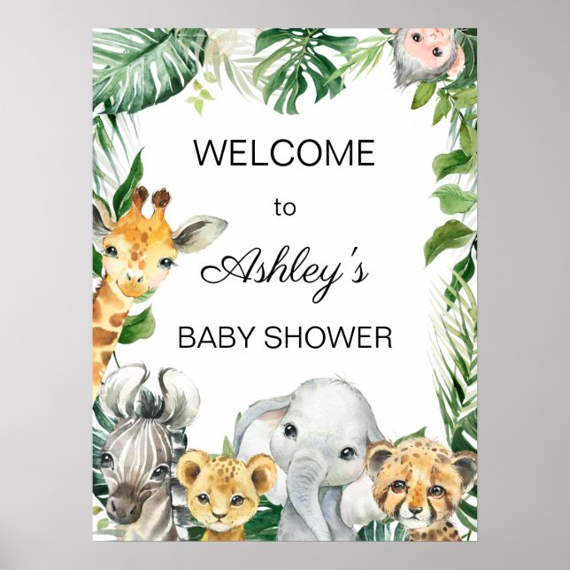 Safari Greenery Baby Shower Welcome Poster (Front)