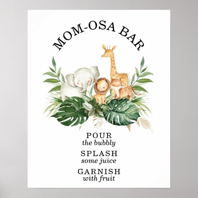 Safari Greenery Foliage Baby Shower Mum-osa Bar Poster (Front)