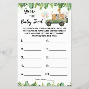 Safari Guess the Baby Food Baby Shower Game Card