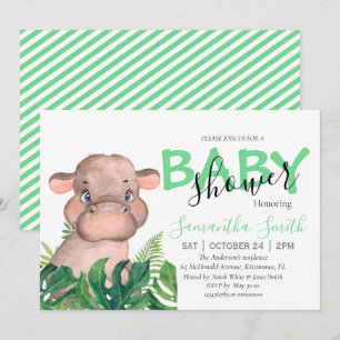 Safari hippo baby invitation
