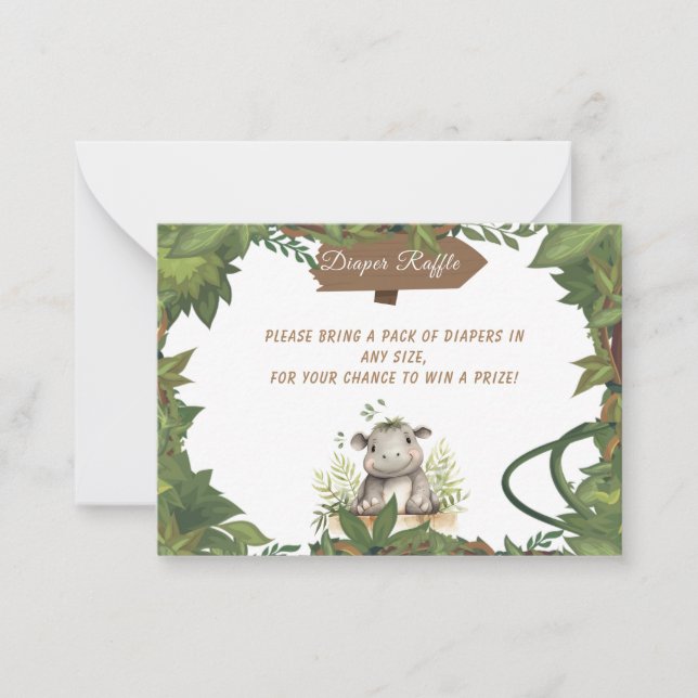 Safari Hippo Baby Shower Diaper Raffle Enclosure Card (Front)