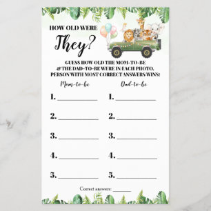 Safari How Old Were They Baby Shower Game Card