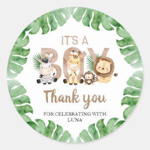Safari It's a Boy Baby Shower Favour Classic Round Sticker