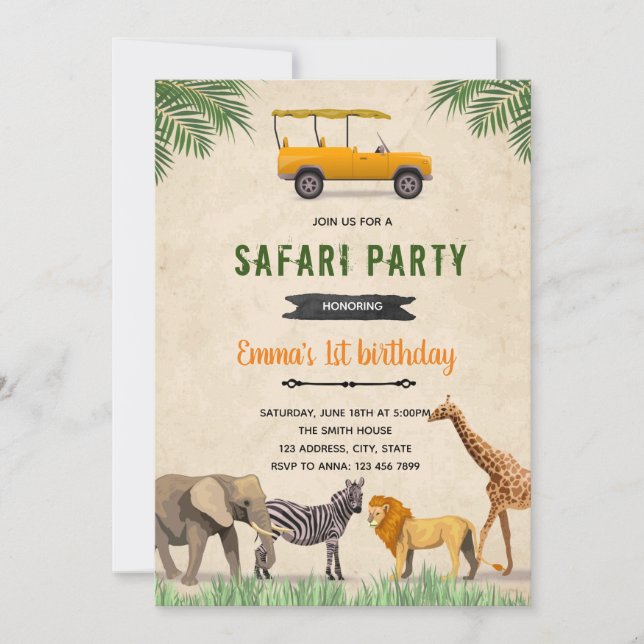 Safari jeep birthday theme invitation (Front)